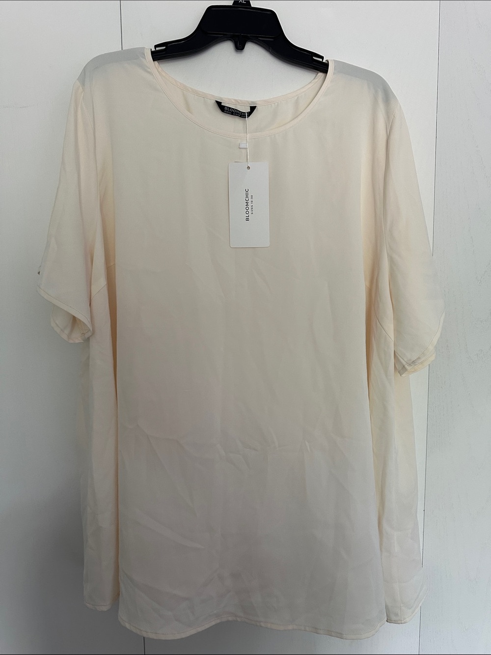 BloomChic Cream Short-Sleeve Crew Neck Shirt with Buttons on Sleeves